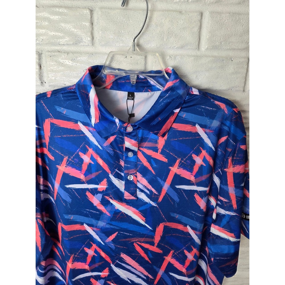 Men's size Large BRISIRA Polo shirt Stretch Breathable Bright colors Golf NWT